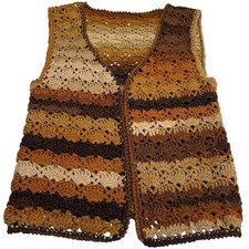 VTG Crochet Chunky Knit Vest Retro Boho Hippie Handmade Autumn Grandmacore M/L
