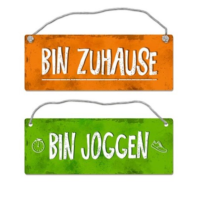 Bin joggen - Bin Zuhause Wendeschild mit Kordel Schild Türschild Türhänger