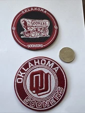 (2) OU Oklahoma SOONERS Vintage Embroidered Iron On Patches Patch Lot 3" X 3"