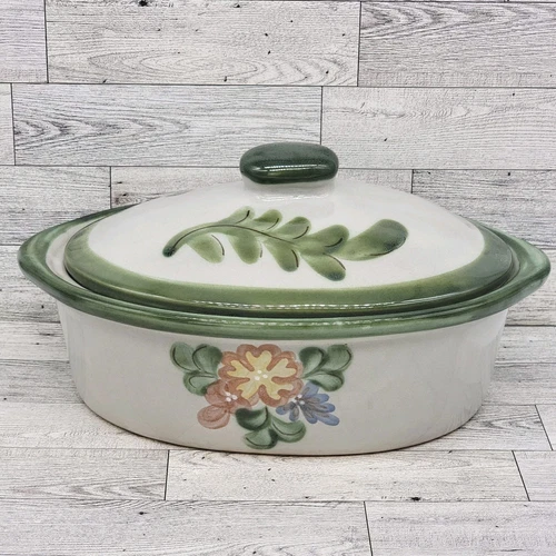 Louisville Stoneware Country Flowers 12" Oval Covered Casserole Dish Large VTG