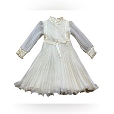 Vintage Union Made Ivory Girls Long Sleeve Dress See Measurements