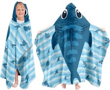 Kids Shark Hooded Bath Towel Poncho Cute Beach Pool Swim Wrap 30x50 in