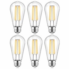 6pack Light Bulbs, Shatterproof Edison Bulbs 60 Watt Equivalent, E26 Base War...