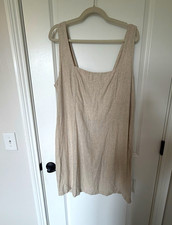 Old Navy dress Size XL Tall Beige Linen Blend Square Neck Smocked Wide Strap