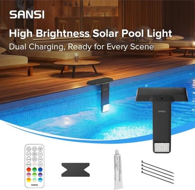 Solar & USB Pool Lights Inground & Above Ground Pool IP68 Waterproof with Remote