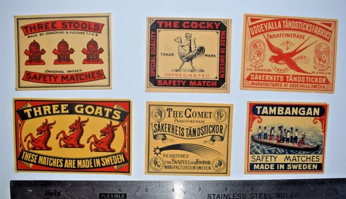 6 Pcs Sweden Matchbox Labels Packet size