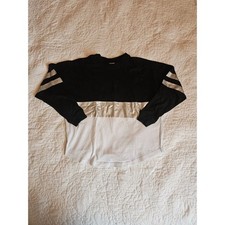 Balera Girls Dance Long Sleeve Shirt Black  White Split Tee With Silver Accent