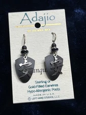 Adajio Earrings Sterling Hook -black W/silver tranquility symbol overlay