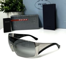 Prada Linea Rossa SPR 57H Visor Wrap Around Oversized Chrome Silver Sunglasses