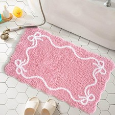 Pink Cute Bow Bath Mat Absorbent Bathroom Rug Non Slip Washable 20x32 Inch