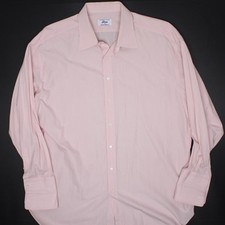 Brioni Dress Shirt Mens 18 Light Pink White Micro Check French Cuff Italy