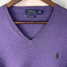 Polo Ralph Lauren Sweater Mens Medium Purple Pima Cotton V-Neck Pullover Pony