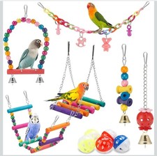 Bird Toys 11 PC Swing Hanging Standing Chewing Toy Hammock Climbing Ladder Cage