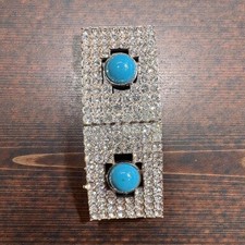 Vintage Rhinestone Turquoise Glass Belt Buckle Set Large Square Western Style