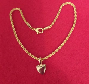 Authentic MENS 14KT GOLD PLATED PUFFED HEART CHARM WITH 2.5MM ROPE CHAIN ANKLET - A5