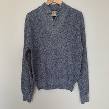 Vintage Men’s L.L. Bean Henley Sweater Heather Blue Lg Made In USA 100% Cotton