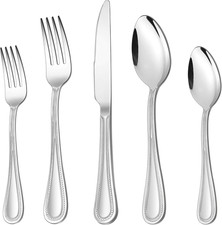 40-Piece Silverware Set, Stainless Steel Flatware Service for 8, Pearled Edge T