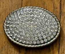 Clear Rhinestone Covered Silver Tone Ladies Oval Belt Buckle    ~Z20~
