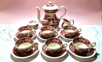 Spode Pink Tower Dinner Service for 6   Exceptional Vintage English Transferware