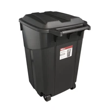 Hyper Tough 45 Gallon Wheeled Heavy Duty Plastic Garbage Can, Attached Lid,Black