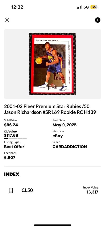 2001-02 Fleer Premium Rookies Ruby Jason Richardson RC #169/50 Foto 4 de 4