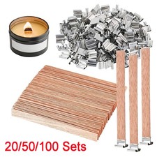 20/50/100 Set Wood Candle Wicks Metal Sustainer 130mm DIY Craft Candle Making