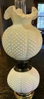 Beautiful Double Hobnail Milk Glass Lamp With Ruffled Glass Shade/Brass Base/22”
