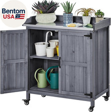 Garden Potting Bench Table, Outdoor Garden Horticultural Wooden Storage Cabinet
