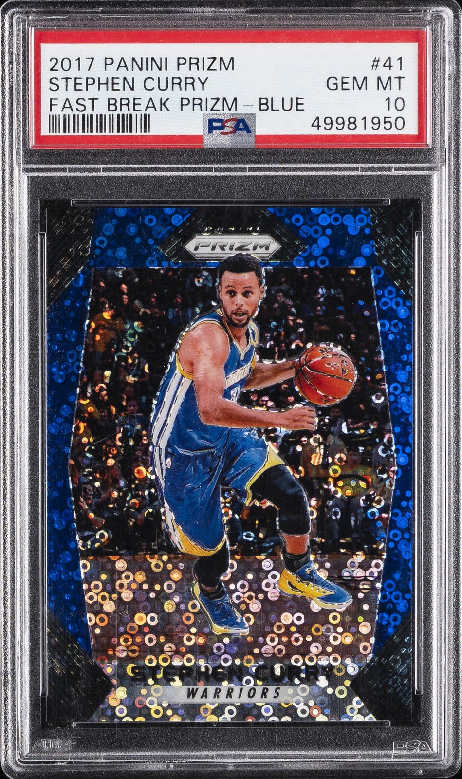 2017 PANINI PRIZM FAST BREAK PRIZM-BLUE #41 STEPHEN CURRY #/175 PSA 10