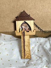 LALIBLUE Etsy Artist 26" Necklace - 3D Wood Paper Diorama - RAPUNZEL in Tower!