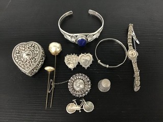 ANTIQUE Sterling Silver Jewellery Lot | Mitzpah & Mourning Brooch Marcasite Watc