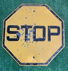 Vintage Pre 1950s Yellow Stop Sign Embossed Steel Heavy 24" × 24" Gas Oil Garage