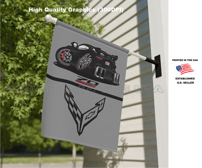 DigiRods Corvette C8 2023 Black 70th Anniversary Cartoon Garage Banner Show Flag