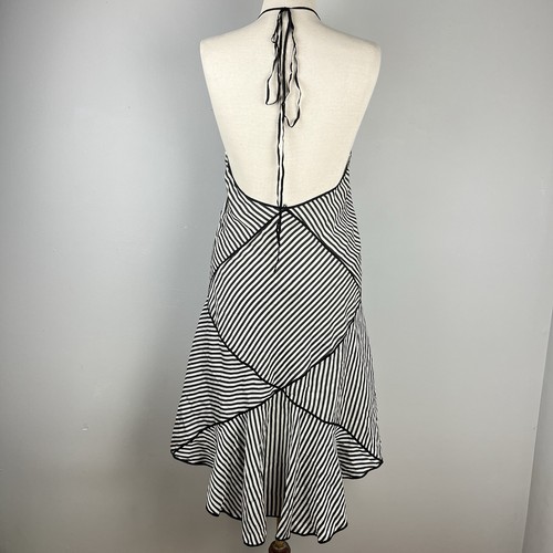 VTG Max Studio Handkerchief Dress Womens Medium 100% Silk Black White Stripe Y2K - Picture 5 of 8
