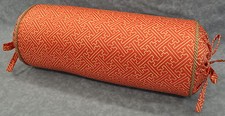 Corded Bolster Pillow made w Ralph Lauren Villa Camelia Fretwork Orange Fabric