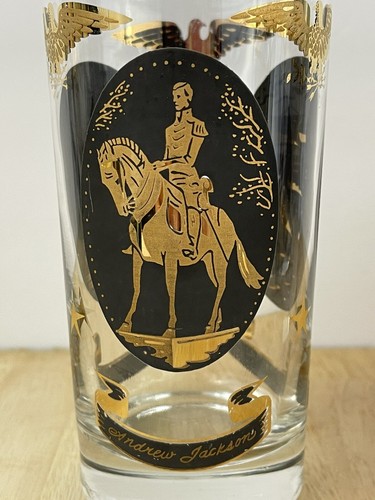 (3) Vintage Libby 1960’s Andrew Jackson Barware Glasses, golden rim Americana - Picture 2 of 9
