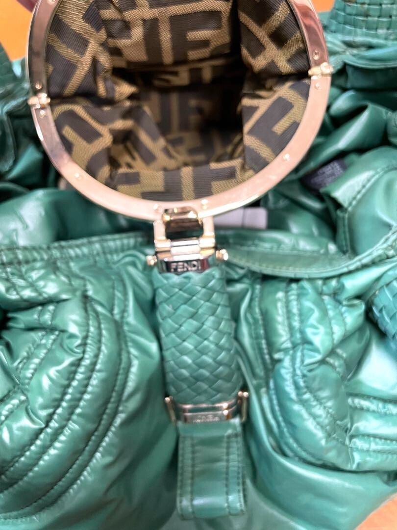 FENDI × MONCLER Spy Hand Bag Leather Green From Japan Used FENDI × MONCLER Spy Hand Bag Leather Green From Japan Used