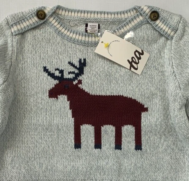 Nuevo con etiquetas Suéter de Vacaciones de Invierno Alce Gris Niños Niñas 18-24 Meses Colección Tea Foto 2 de 4