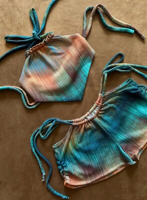 Handmade Summer Coord Hot Pants Adjustable Crop Top Ibiza Beach