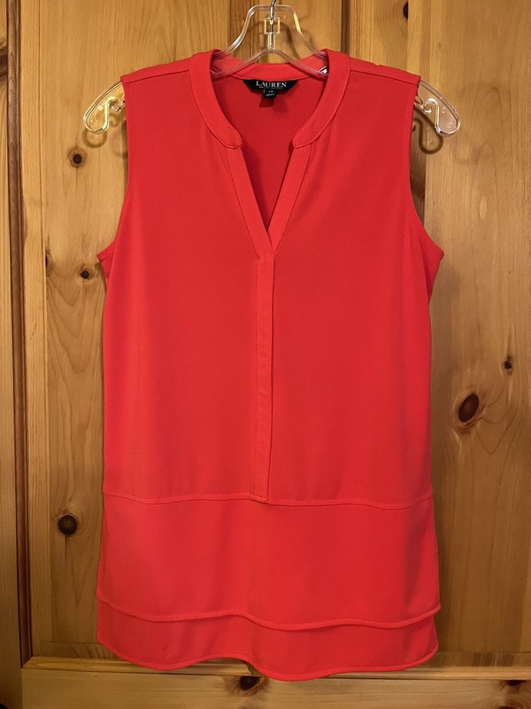 🌸Lauren Extra Small XS Top Blouse Sleeveless Neonish Orange Red V Neck Pullover