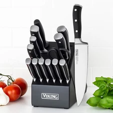 Viking 15-piece German Steel Kitchen Knife Block Set, Ergonomic, Riveted, NEW