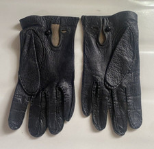 Great Old Vintage Women  s Fine Black Leather Wrist Gloves W/Button-Small