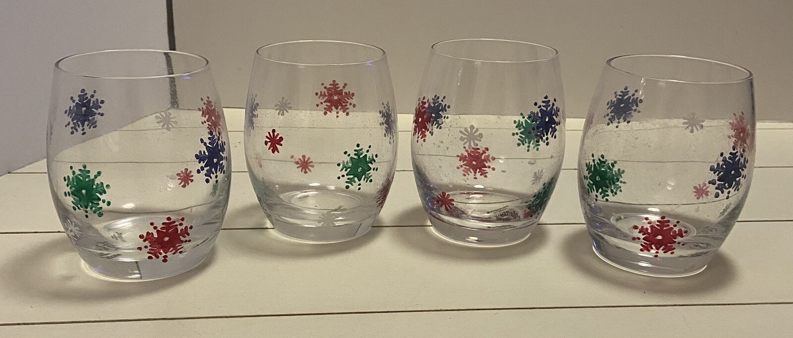 4 Pfaltzgraff Taffy Candy Christmas Double Old Fashion Glasses 2006 247-841-00