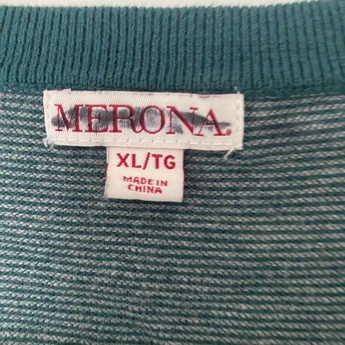 Merona V Neck Pullover Long Sleeve 100% Cotton Striped Cozy Relaxed Sweater XL - Picture 4 of 5