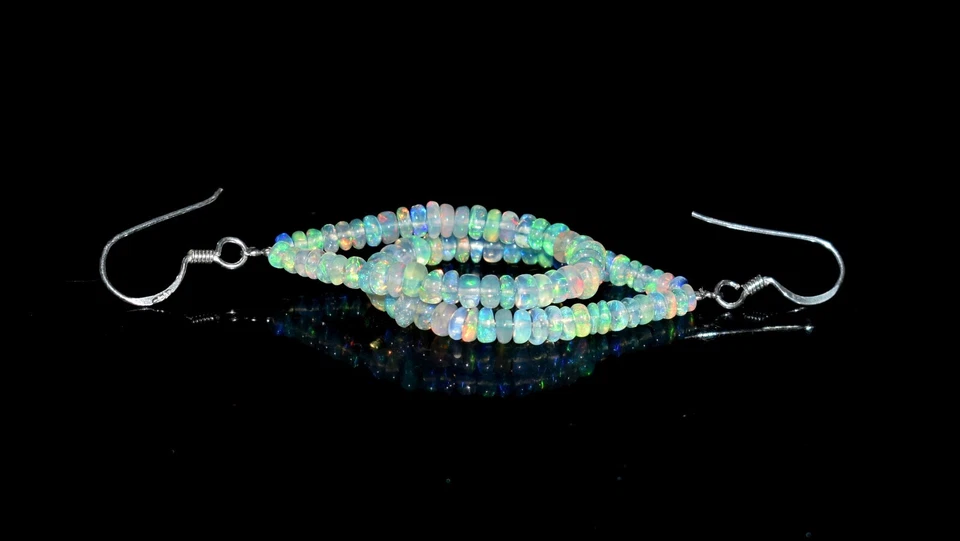 925 Sterling silver Earrings Natural Ethiopian Opal Gemstone Beads Earrings - Image 4 of 4
