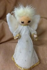 Vintage Revolving Musical Christmas Angel w/ Spun Cotton Yellow Hair - Japan