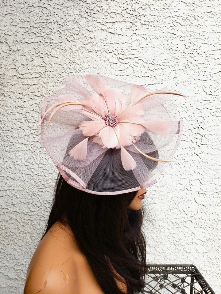 Desnudo Rosa Fascinator Rosa Pálido Kentucky Derby Vestido Formal Elegante Boda Té Foto 3 de 4