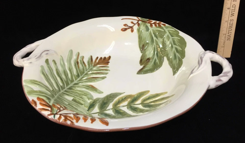 Frutero para servir con hojas de cerámica arcilla terracota cerámica hojas botánicas Foto 4 de 4