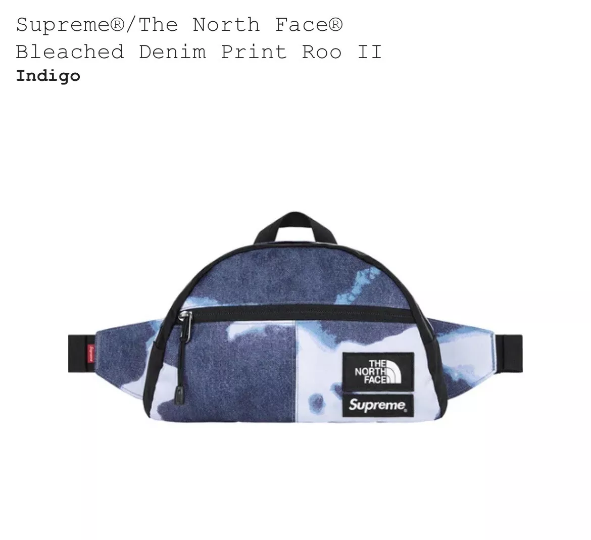 Supreme® x The North Face® Bleached Denim Print Indigo Roo II FW21 Fanny  Pack