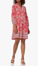 Vince Camuto Coral Pebble Crepe Button Front Balloon 3/4 Sleeve Dress Sz 6